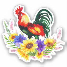 Rooster met bloemen sticker