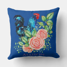 Rooster met Flowers Blue