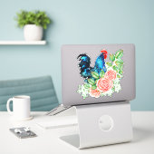 Rooster met Flowers Custom-Cut Vinyl Sticker (Laptop op bureau)