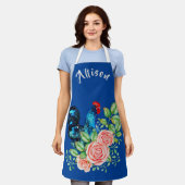 Rooster met Flowers Gepersonaliseerd Blauw Schort (Gedragen)