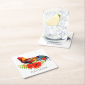 Rooster met Flowers Personalized Square Paper Coa Kartonnen Onderzetters (Insitu)