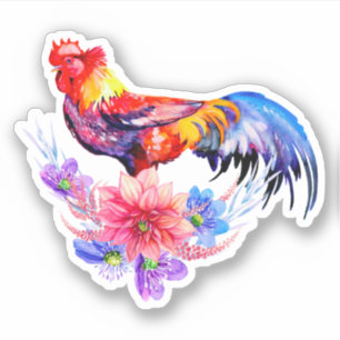 Rooster met Flowers Sticker