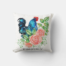 Rooster met Flowers Waterverf Art Sierkussen