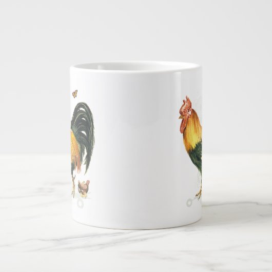Rooster met kippen en kippen. grote koffiekop (Voorkant)