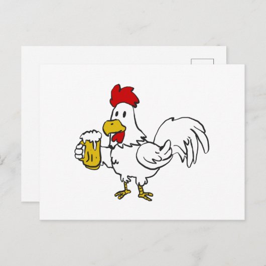 Rooster met mok bier | achtergrondkleur kiezen briefkaart (Voorkant / Achterkant)