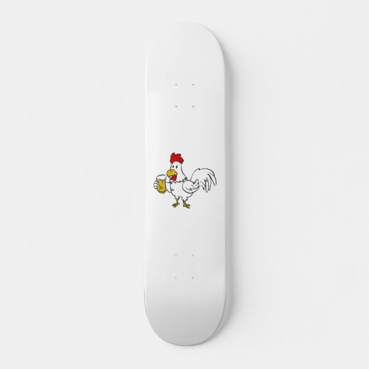 Rooster met mok bier | achtergrondkleur kiezen persoonlijk skateboard (Voorkant)