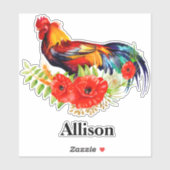 Rooster met persoonlijke naam poppies sticker (Vel)