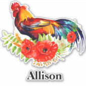 Rooster met persoonlijke naam poppies sticker (Voorkant)