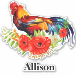 Rooster met persoonlijke naam poppies sticker