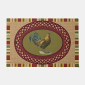 Rooster met rode blauwe gele poster op Faux Jute B Deurmat (Voorkant)