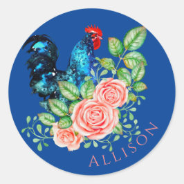 Rooster met Rozen op maat Ronde Sticker