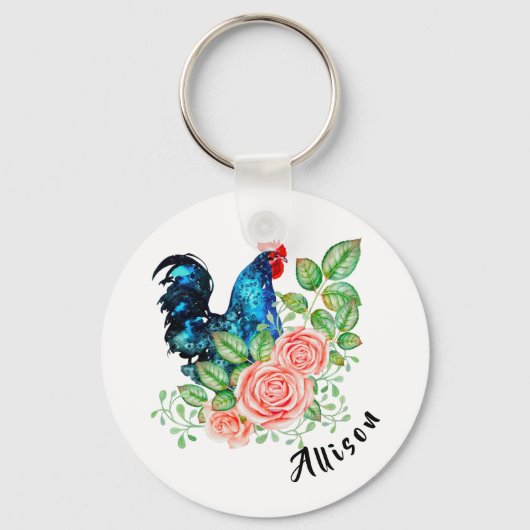 Rooster met Rozen Sleutelhanger (Voorkant)