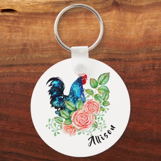 Rooster met Rozen Sleutelhanger (Voorkant)