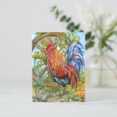 Rooster met wieltuin briefkaart (Staand voorkant)