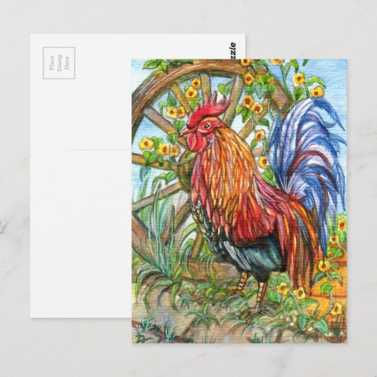 Rooster met wieltuin briefkaart (Voorkant / Achterkant)