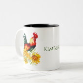 Rooster met zonnebloemen Aangepaste Waterverf Tw Tweekleurige Koffiemok (Voorkant links)