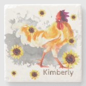 Rooster met zonnebloemen - Gepersonaliseerd Stone  Stenen Onderzetter (Voorkant)