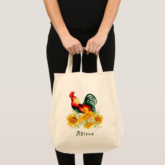 Rooster met zonnebloemen - Gepersonaliseerde Canva Tote Bag (Voorkant (product))