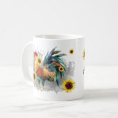 Rooster met zonnebloemen - Gepersonaliseerde Water Koffiemok (Voorkant links)
