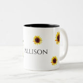 Rooster met zonnebloemen - Gepersonaliseerde Water Tweekleurige Koffiemok (Voorkant rechts)