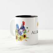 Rooster met zonnebloemen - Gepersonaliseerde Water Tweekleurige Koffiemok (Voorkant links)