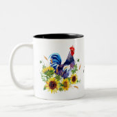 Rooster met zonnebloemen - Gepersonaliseerde Water Tweekleurige Koffiemok (Links)