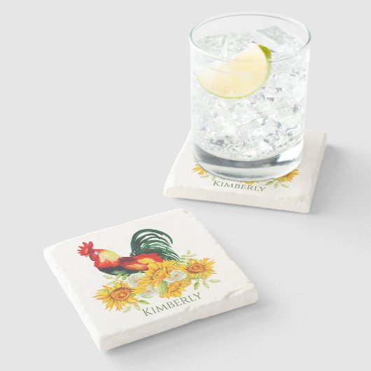 Rooster met zonnebloemen Onderzetter (Zijkant)