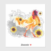 Rooster met zonnebloemen, op maat gesneden vinylSt Sticker (Vel)