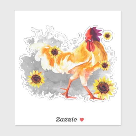 Rooster met zonnebloemen, op maat gesneden vinylSt Sticker (Vel)