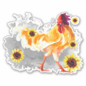 Rooster met zonnebloemen, op maat gesneden vinylSt Sticker (Voorkant)
