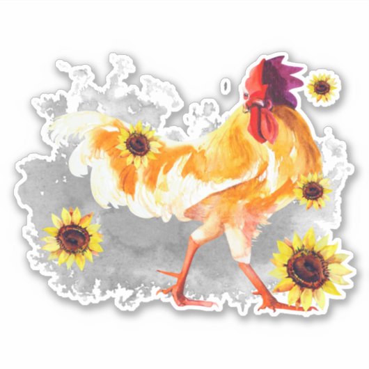Rooster met zonnebloemen, op maat gesneden vinylSt Sticker (Voorkant)