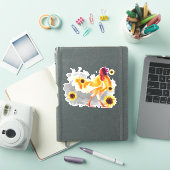 Rooster met zonnebloemen, op maat gesneden vinylSt Sticker (iPad Cover)