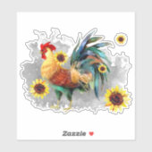 Rooster met zonnebloemen, op maat gesneden vinylSt Sticker (Vel)
