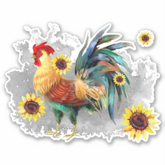 Rooster met zonnebloemen, op maat gesneden vinylSt Sticker (Voorkant)