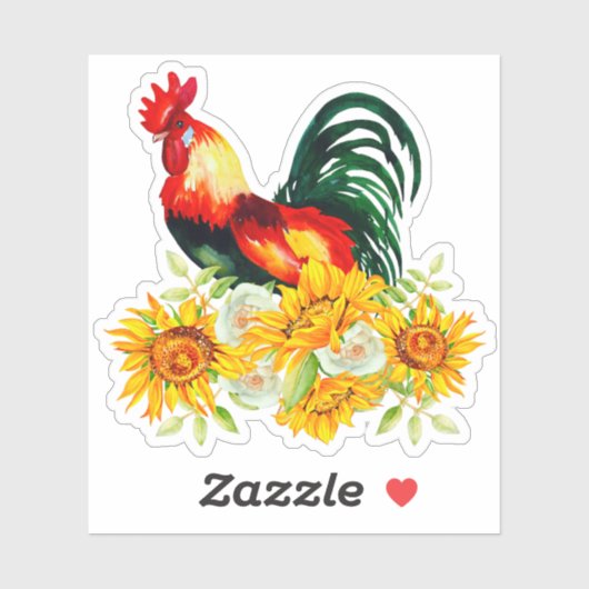 Rooster met zonnebloemen, op maat gesneden vinylSt Sticker (Vel)