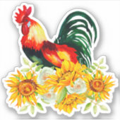 Rooster met zonnebloemen, op maat gesneden vinylSt Sticker (Voorkant)