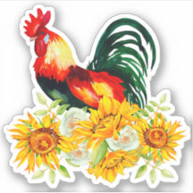Rooster met zonnebloemen, op maat gesneden vinylSt