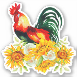 Rooster met zonnebloemen, op maat gesneden vinylSt Sticker