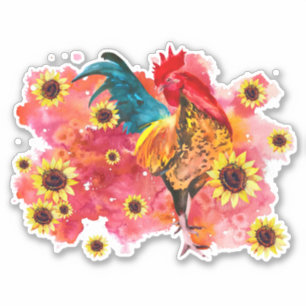 Rooster met zonnebloemen, op maat gesneden vinylSt Sticker