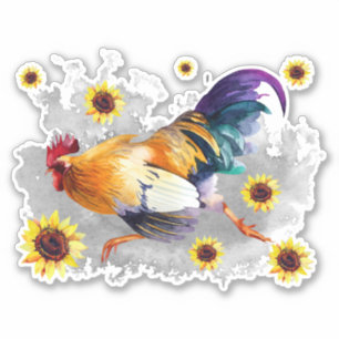 Rooster met zonnebloemen, op maat gesneden vinylSt Sticker