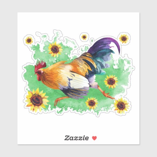 Rooster met zonnebloemen, op maat gesneden vinylSt Sticker (Vel)
