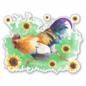 Rooster met zonnebloemen, op maat gesneden vinylSt Sticker (Voorkant)