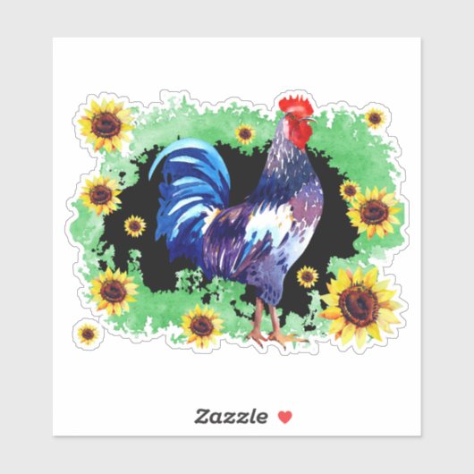 Rooster met zonnebloemen, op maat gesneden vinylSt Sticker (Vel)