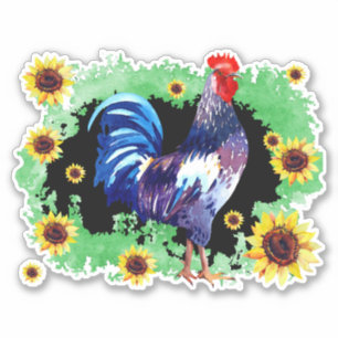 Rooster met zonnebloemen, op maat gesneden vinylSt Sticker