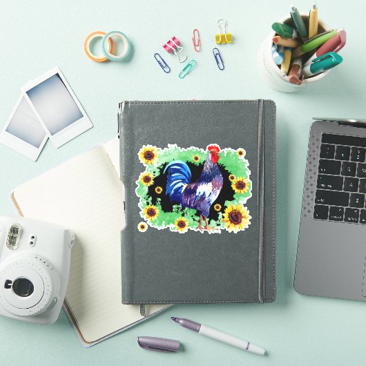 Rooster met zonnebloemen, op maat gesneden vinylSt Sticker (iPad Cover)