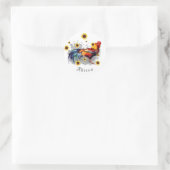 Rooster met zonnebloemen op maat ronde sticker (Tas)