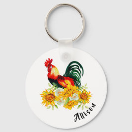 Rooster met zonnebloemen op maat sleutelhanger