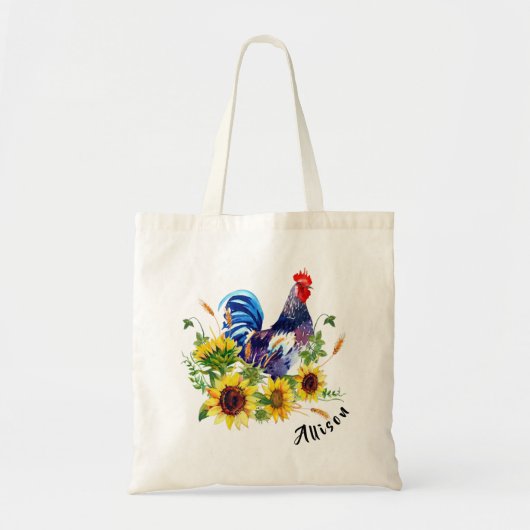 Rooster met zonnebloemen op maat tote bag (Voorkant)
