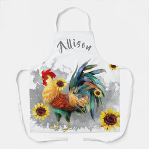 Rooster met zonnebloemen, speciaal gepersonaliseer schort
