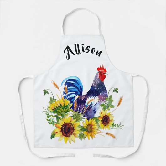 Rooster met zonnebloemen, speciaal Schort (Voorkant)
